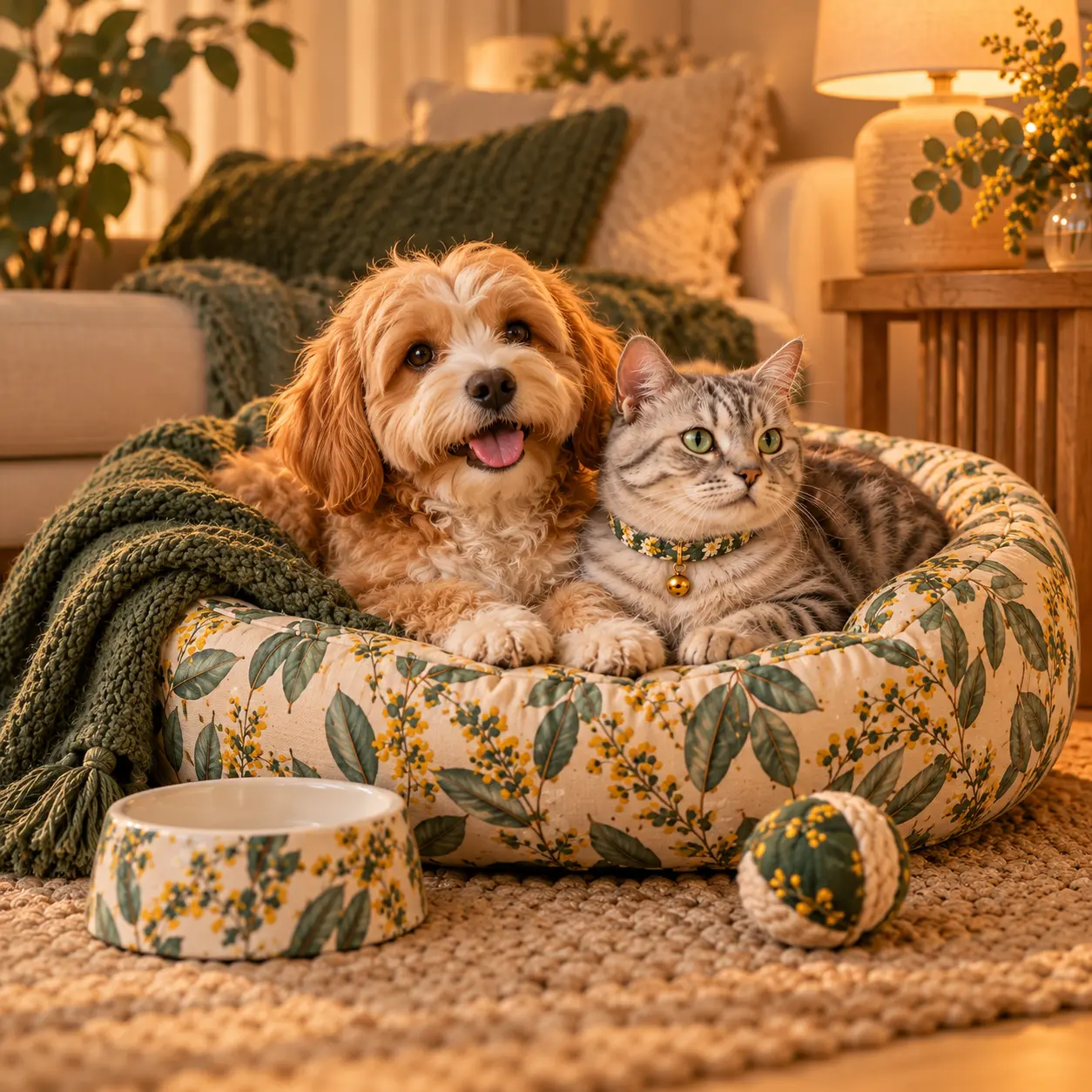 Cat relaxing on a bed at home